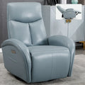 Fauteuil inclinable électrique pivotant et coulissant en cuir véritable bleu avec ports USB, USB-C et poches latérales