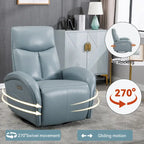 Fauteuil inclinable électrique pivotant et coulissant en cuir véritable bleu avec ports USB, USB-C et poches latérales