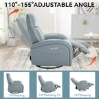 Fauteuil inclinable électrique pivotant et coulissant en cuir véritable bleu avec ports USB, USB-C et poches latérales