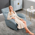 Fauteuil inclinable électrique pivotant et coulissant en cuir véritable bleu avec ports USB, USB-C et poches latérales