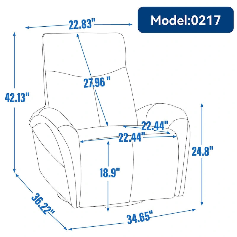 Fauteuil inclinable électrique pivotant et coulissant en cuir véritable bleu avec ports USB, USB-C et poches latérales