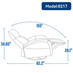Fauteuil inclinable électrique pivotant et coulissant en cuir véritable bleu avec ports USB, USB-C et poches latérales
