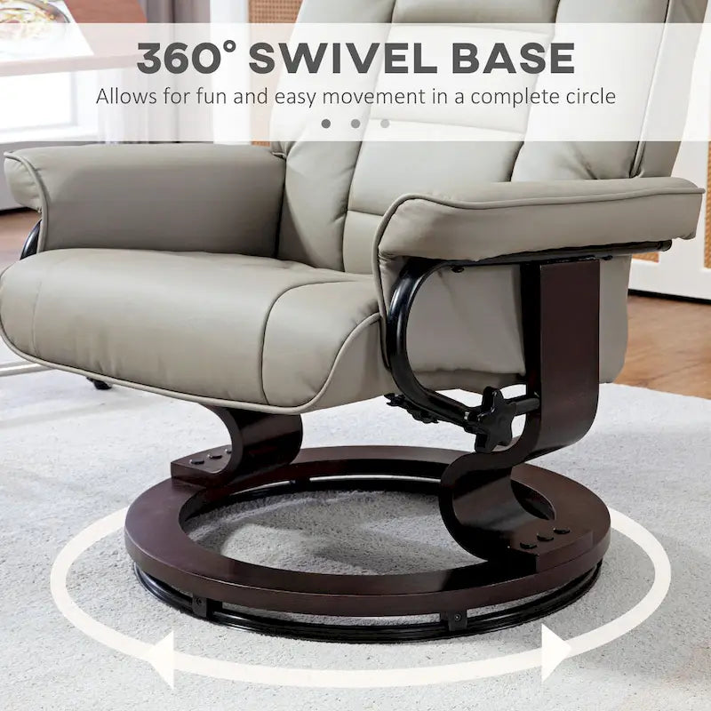 Fauteuil inclinable avec pouf, Fauteuil inclinable pivotant avec pouf, Fauteuil inclinable en similicuir avec dossier haut et cadre en bois