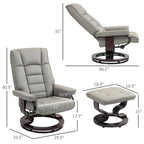 Fauteuil inclinable avec pouf, Fauteuil inclinable pivotant avec pouf, Fauteuil inclinable en similicuir avec dossier haut et cadre en bois
