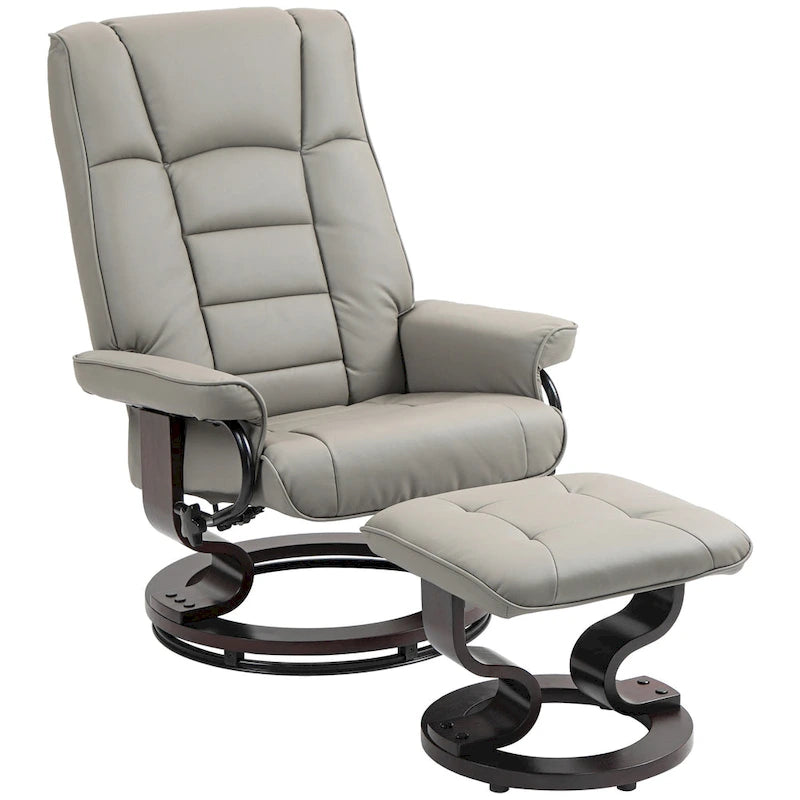 Fauteuil inclinable avec pouf, Fauteuil inclinable pivotant avec pouf, Fauteuil inclinable en similicuir avec dossier haut et cadre en bois