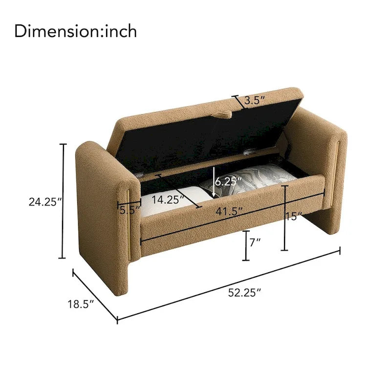 Banc de bout de lit moderne avec accoudoirs et rangement, tabouret repose-pieds rembourré