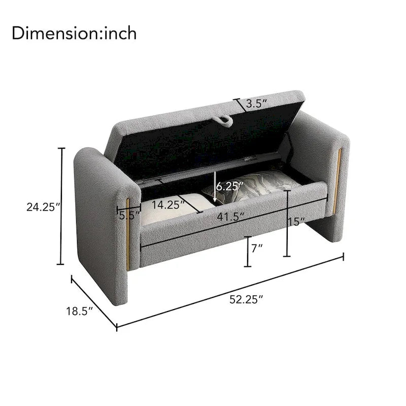 Banc de bout de lit moderne avec accoudoirs et rangement, tabouret repose-pieds rembourré