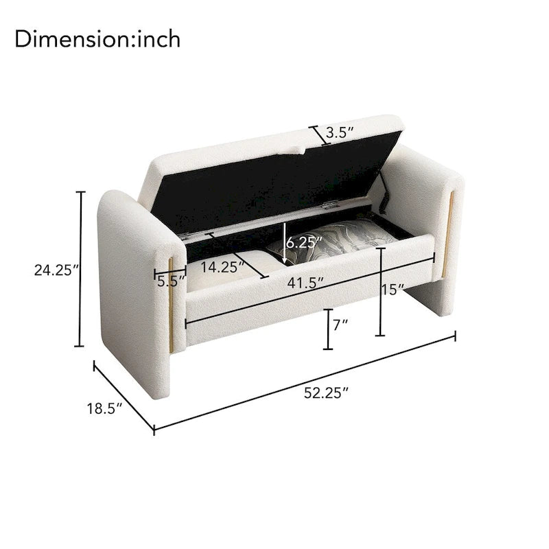 Banc de bout de lit moderne avec accoudoirs et rangement, tabouret repose-pieds rembourré