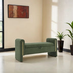 Banc de bout de lit moderne avec accoudoirs et rangement, tabouret repose-pieds rembourré