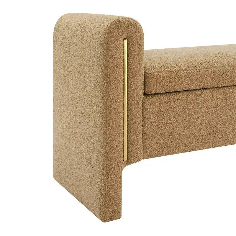 Banc de bout de lit moderne avec accoudoirs et rangement, tabouret repose-pieds rembourré