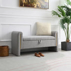 Banc de bout de lit moderne avec accoudoirs et rangement, tabouret repose-pieds rembourré