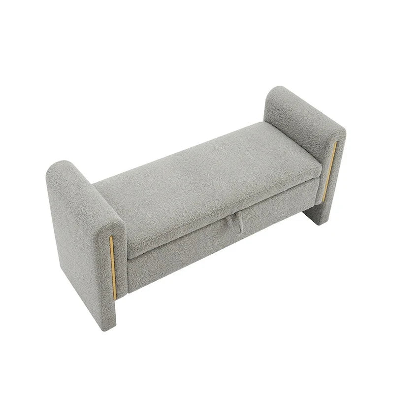 Banc de bout de lit moderne avec accoudoirs et rangement, tabouret repose-pieds rembourré