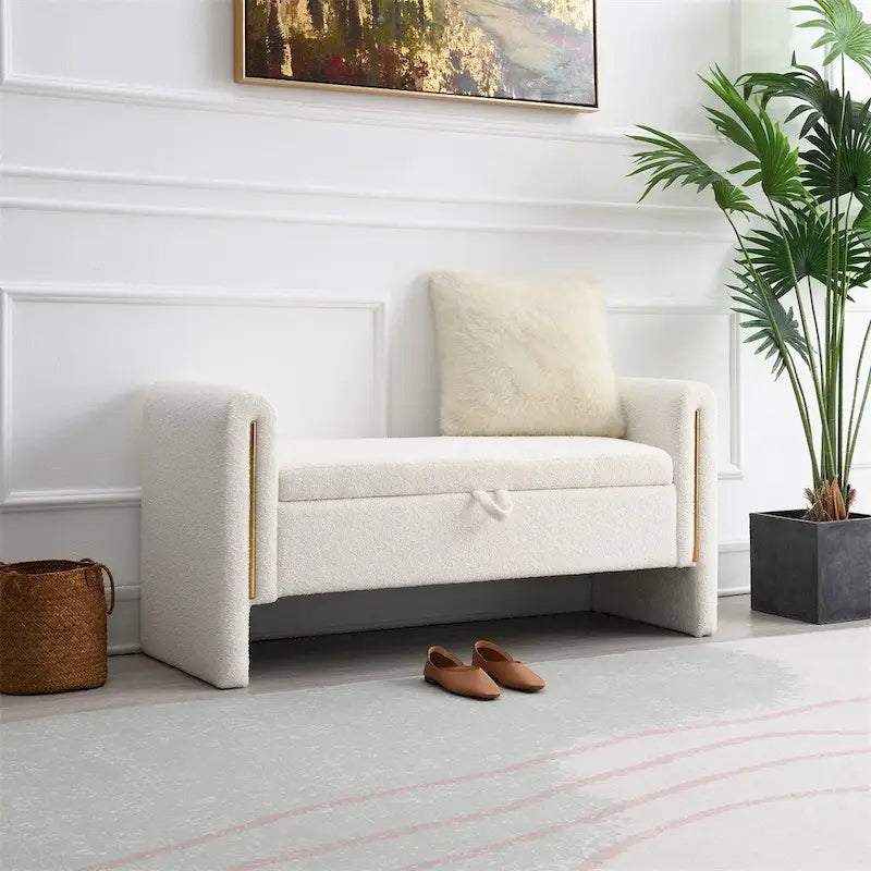 Banc de bout de lit moderne avec accoudoirs et rangement, tabouret repose-pieds rembourré