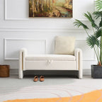 Banc de bout de lit moderne avec accoudoirs et rangement, tabouret repose-pieds rembourré