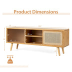Meuble TV Mid-Century Modern avec portes coulissantes en rotin et verre trempé