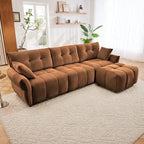 110,2 Canapé trois places en chenille, 1 pouf