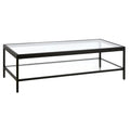 Table basse rectangulaire contemporaine de 137 cm avec plateau en verre et base en acier, étagère inférieure pour rangement, parfaite pour le salon