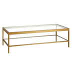 Table basse rectangulaire contemporaine de 137 cm avec plateau en verre et base en acier, étagère inférieure pour rangement, parfaite pour le salon