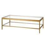 Table basse rectangulaire contemporaine de 137 cm avec plateau en verre et base en acier, étagère inférieure pour rangement, parfaite pour le salon