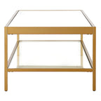 Table basse rectangulaire contemporaine de 137 cm avec plateau en verre et base en acier, étagère inférieure pour rangement, parfaite pour le salon