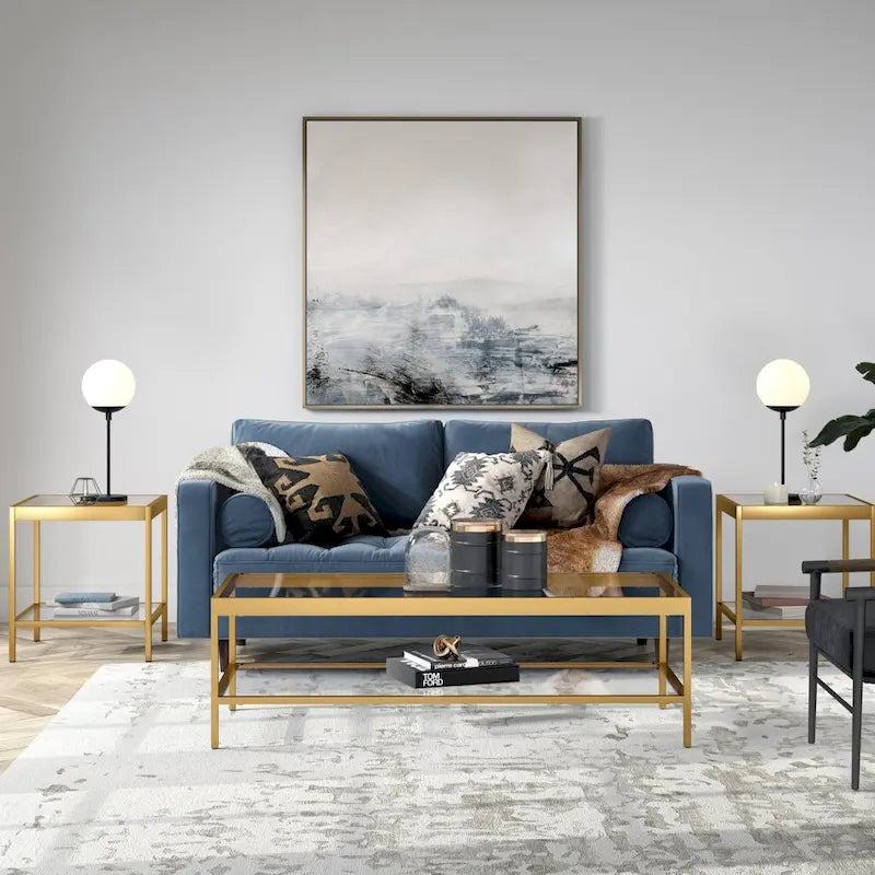 Table basse rectangulaire contemporaine de 137 cm avec plateau en verre et base en acier, étagère inférieure pour rangement, parfaite pour le salon