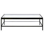 Table basse rectangulaire contemporaine de 137 cm avec plateau en verre et base en acier, étagère inférieure pour rangement, parfaite pour le salon