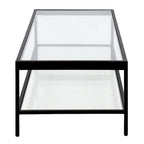 Table basse rectangulaire contemporaine de 137 cm avec plateau en verre et base en acier, étagère inférieure pour rangement, parfaite pour le salon