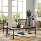 Table basse rectangulaire contemporaine de 137 cm avec plateau en verre et base en acier, étagère inférieure pour rangement, parfaite pour le salon
