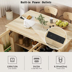 Îlot de cuisine avec motif damier tissé en 3D, abattant, étagère de rangement interne, prise de courant, 3 tiroirs et 2 placards