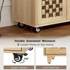 Îlot de cuisine avec motif damier tissé en 3D, abattant, étagère de rangement interne, prise de courant, 3 tiroirs et 2 placards