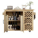 Îlot de cuisine avec motif damier tissé en 3D, abattant, étagère de rangement interne, prise de courant, 3 tiroirs et 2 placards