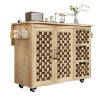 Îlot de cuisine avec motif damier tissé en 3D, abattant, étagère de rangement interne, prise de courant, 3 tiroirs et 2 placards