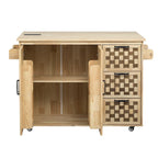 Îlot de cuisine avec motif damier tissé en 3D, abattant, étagère de rangement interne, prise de courant, 3 tiroirs et 2 placards