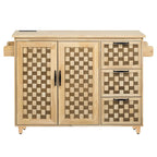 Îlot de cuisine avec motif damier tissé en 3D, abattant, étagère de rangement interne, prise de courant, 3 tiroirs et 2 placards