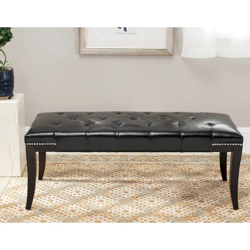Banc d'appoint capitonné crème à clous décoratifs – 48 larg. x 20 prof. x 19 haut.