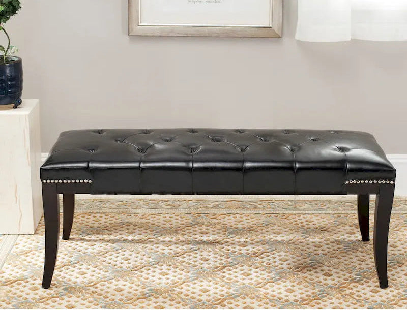 Banc d'appoint capitonné crème à clous décoratifs – 48 larg. x 20 prof. x 19 haut.