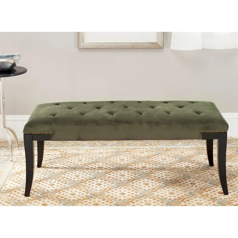 Banc d'appoint capitonné crème à clous décoratifs – 48 larg. x 20 prof. x 19 haut.