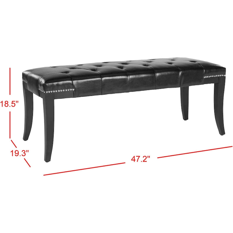 Banc d'appoint capitonné crème à clous décoratifs – 48 larg. x 20 prof. x 19 haut.