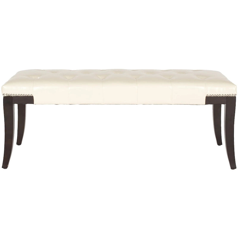 Banc d'appoint capitonné crème à clous décoratifs – 48 larg. x 20 prof. x 19 haut.