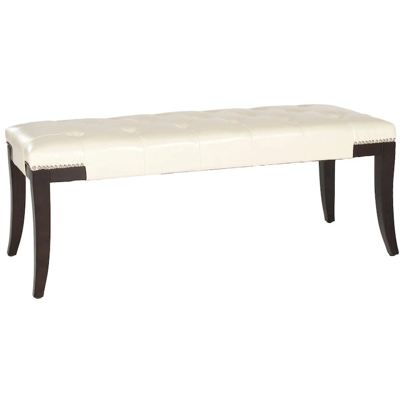 Banc d'appoint capitonné crème à clous décoratifs – 48 larg. x 20 prof. x 19 haut.