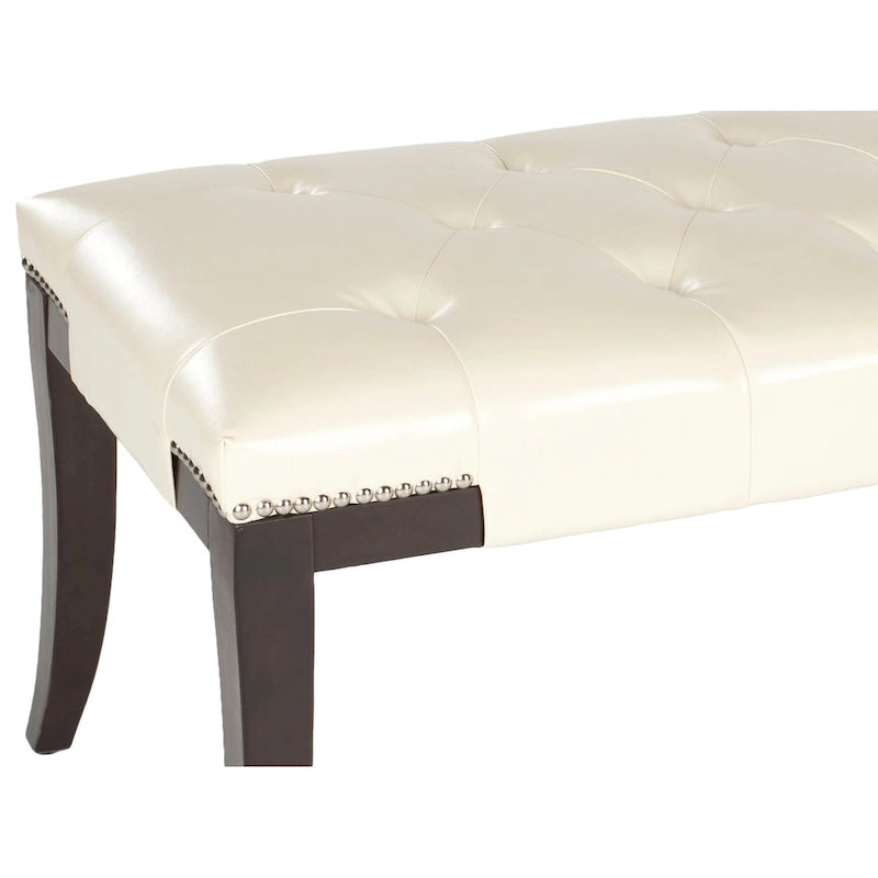 Banc d'appoint capitonné crème à clous décoratifs – 48 larg. x 20 prof. x 19 haut.