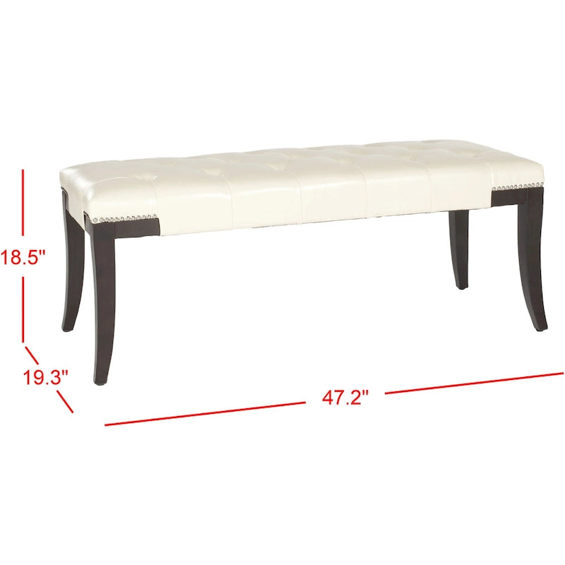 Banc d'appoint capitonné crème à clous décoratifs – 48 larg. x 20 prof. x 19 haut.