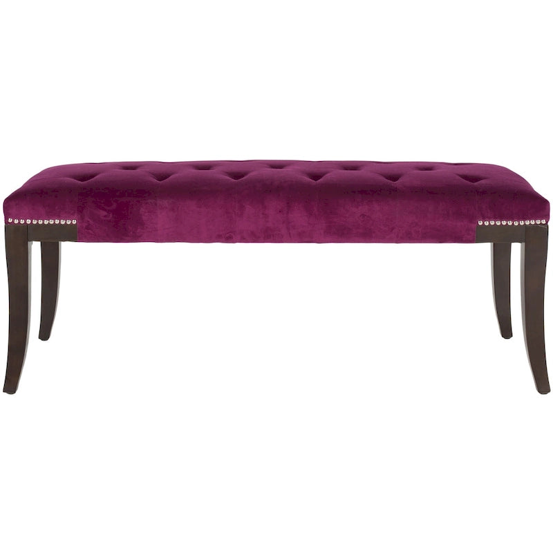 Banc d'appoint capitonné crème à clous décoratifs – 48 larg. x 20 prof. x 19 haut.