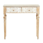 Console 2 tiroirs sculptée florale de ferme – Marron, entièrement assemblée