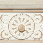 Console 2 tiroirs sculptée florale de ferme – Marron, entièrement assemblée