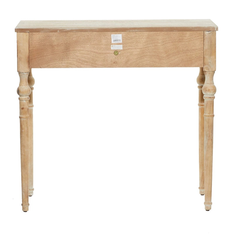 Console 2 tiroirs sculptée florale de ferme – Marron, entièrement assemblée