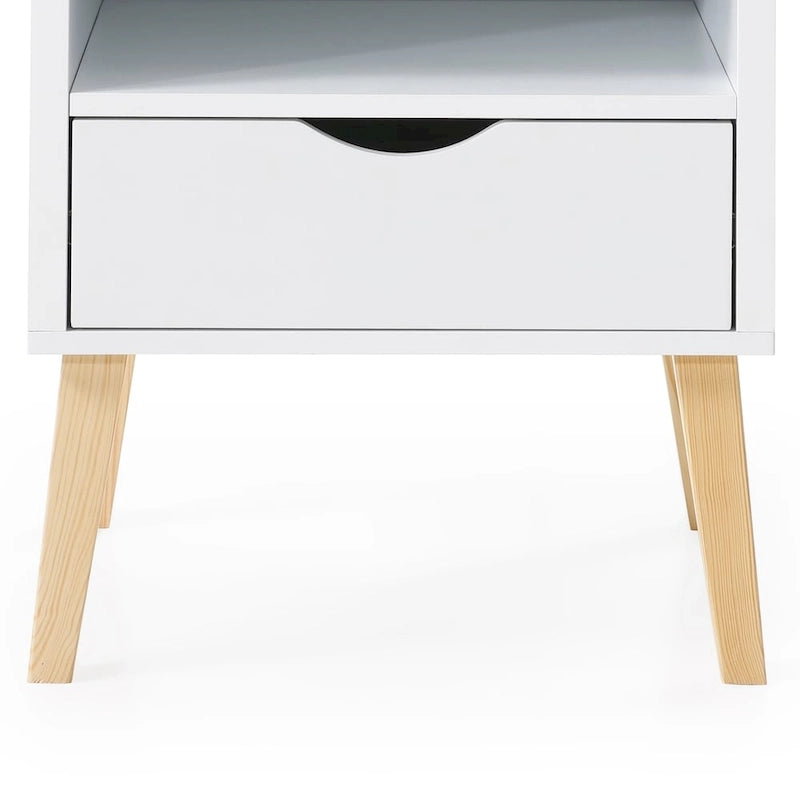 Table de chevet Jeff Mid-Century Modern en bois blanc