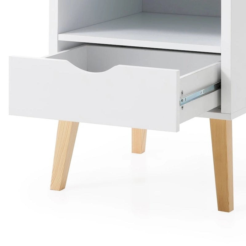 Table de chevet Jeff Mid-Century Modern en bois blanc