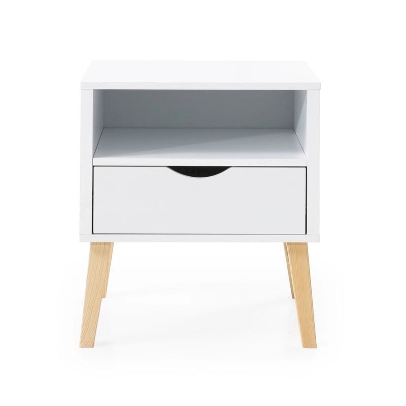 Table de chevet Jeff Mid-Century Modern en bois blanc