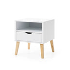 Table de chevet Jeff Mid-Century Modern en bois blanc